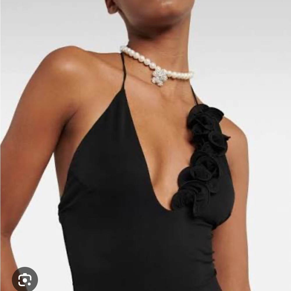 Magda Butrym Black Bodysuit with Floral Detail